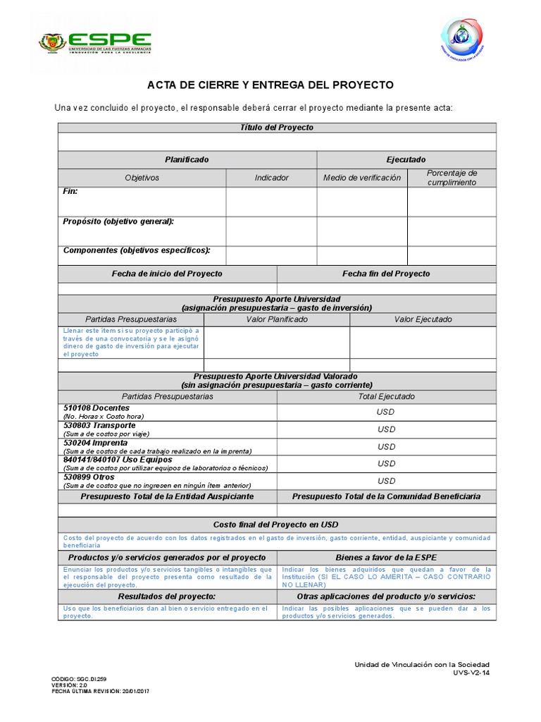 11.-Acta de Cierre y Entrega Del Proyecto | PDF | Presupuesto | Economias