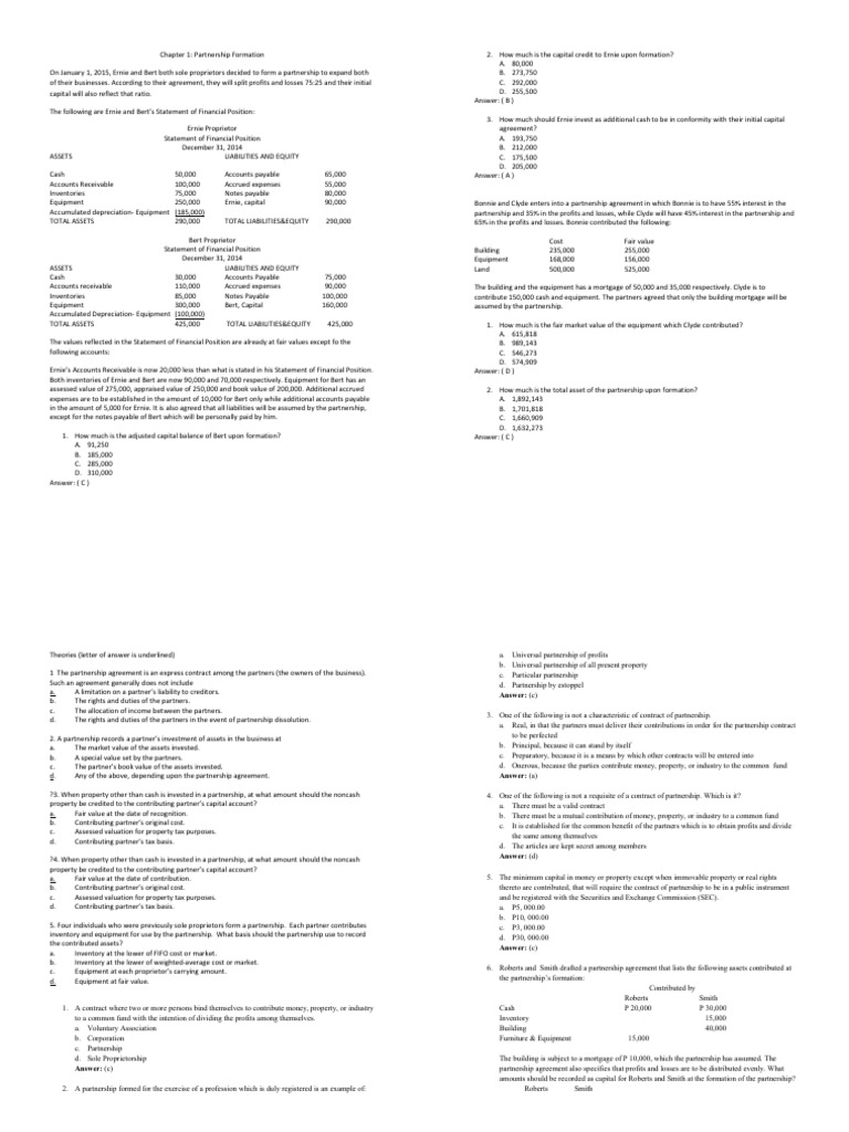 Partnership Formation Case Studies | PDF | Balance Sheet | Partnership