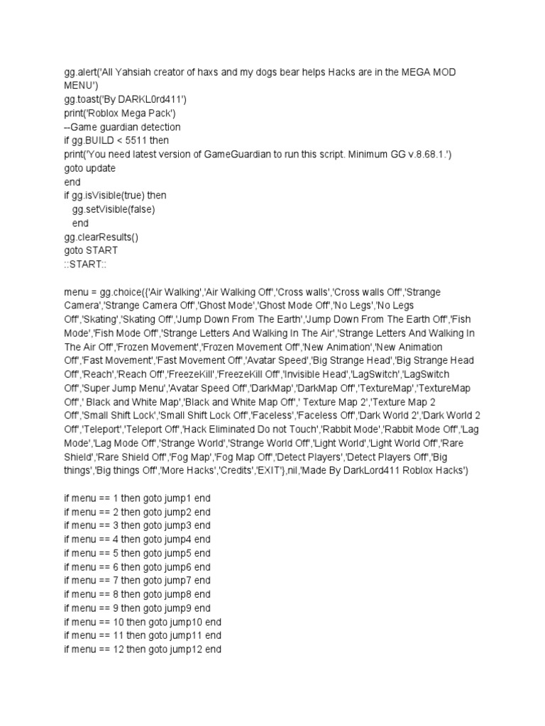 Roblox Mega Mod Menu Lua Leisure Sports - game guardian roblox kill script