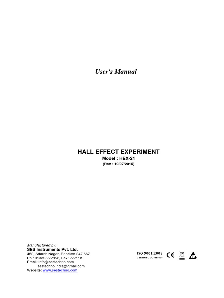 Hall Effect Manual | PDF | Electric Current | Electrical Resistivity ...