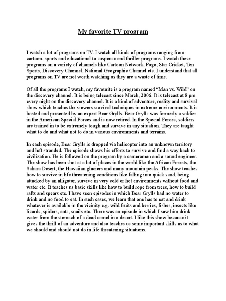 My Favorite TV Program: Man vs. Wild | PDF