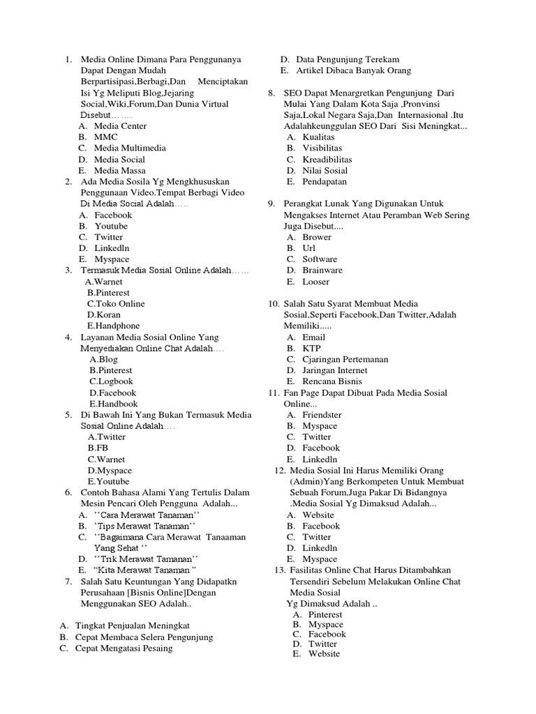 Soal Uas Bisnis Online Kelas 11 Bdp