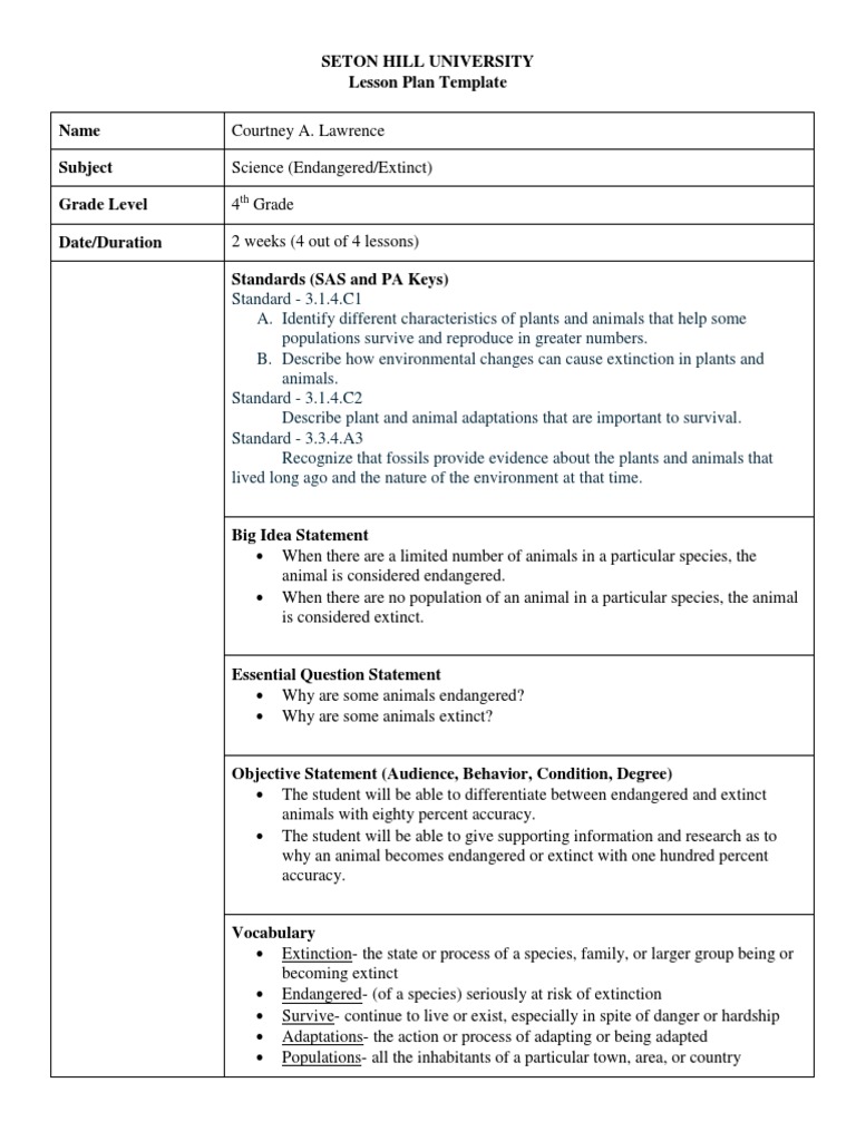 Endangered vs. Extinct Animals Lesson | PDF | Extinction | Microsoft ...