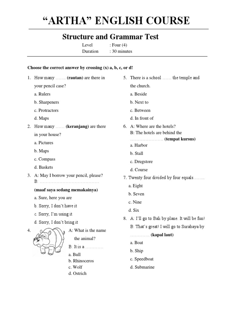 Soal Structure And Grammar Test Level 4 Nature
