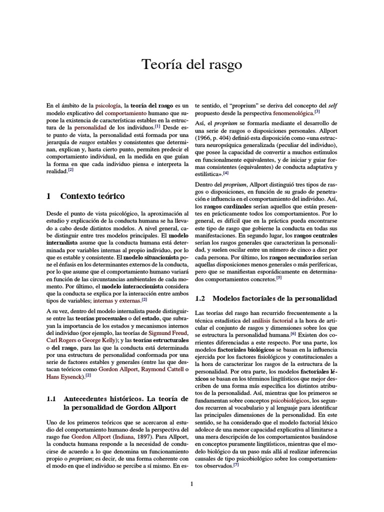 Teoría Del Rasgo (Wikipedia) | PDF | Neurociencia | Sicología