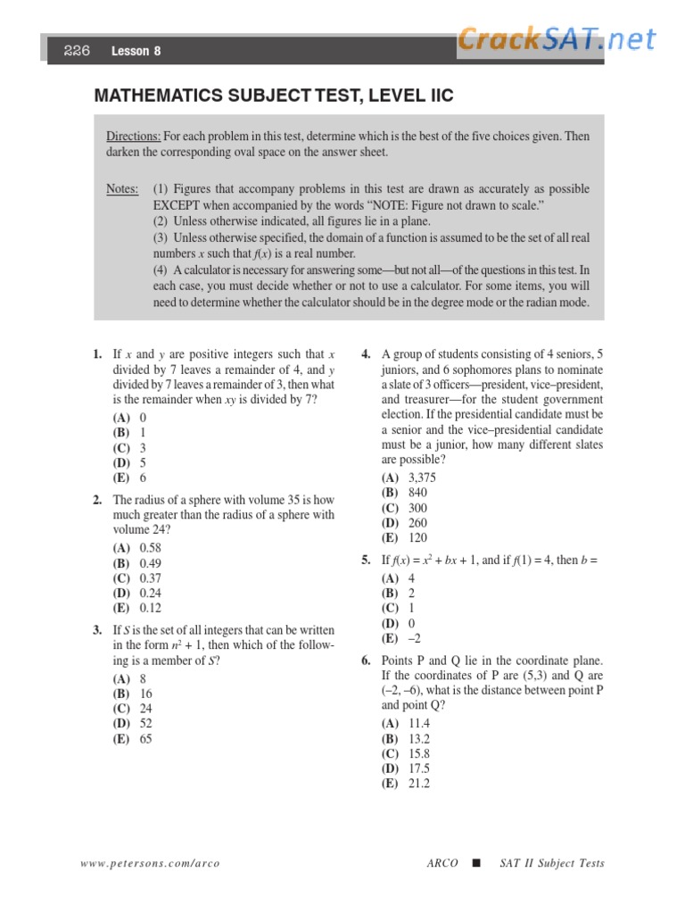 SAT Math Level 2 Practice Test | PDF | Trigonometric Functions | Sine