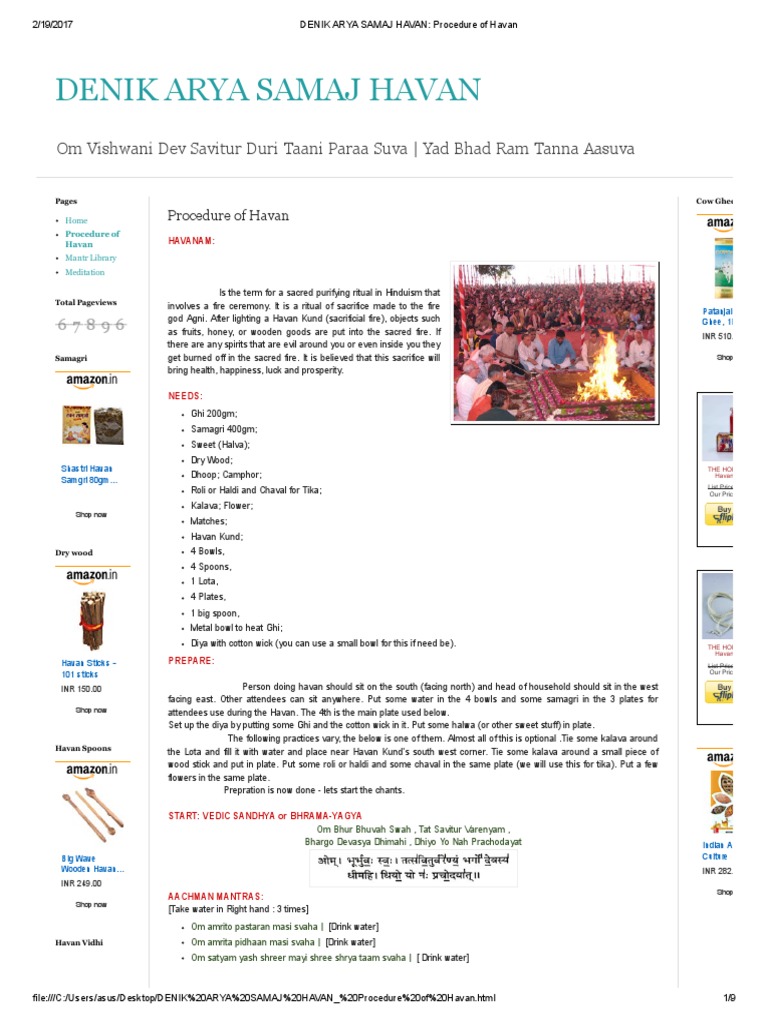 Arya Samaj Havan Procedure Guide | PDF