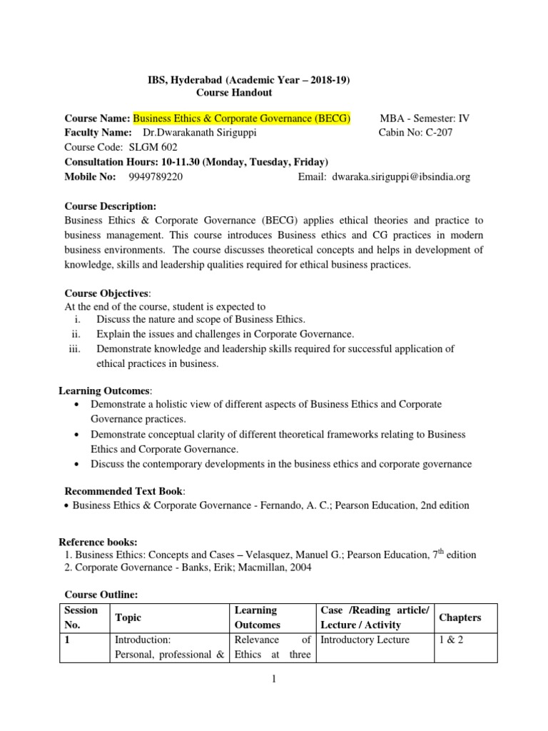 BECG Course Overview and Objectives | PDF | Corporate Social ...