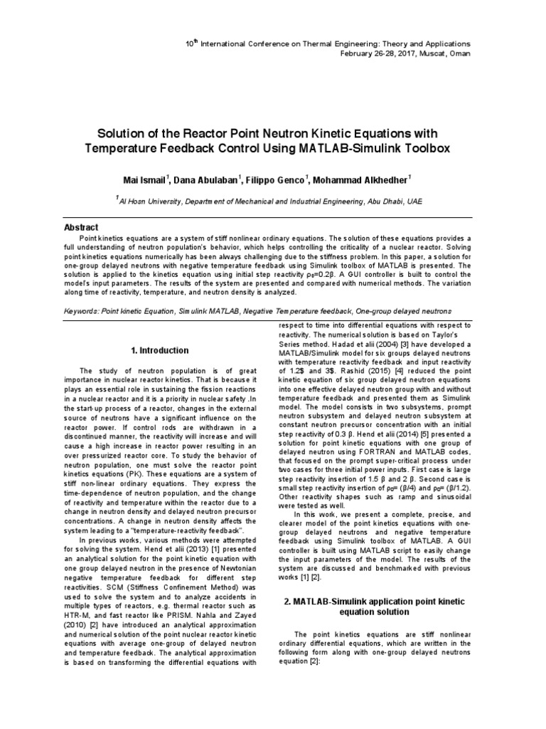 Point Kinetics with Temperature Feedback | PDF | Nuclear Reactor | Neutron