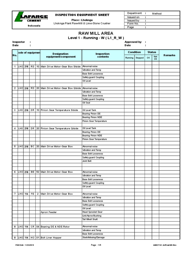 Rotary Kiln and Gearbox Inspection Checklist | PDF | Gear ...