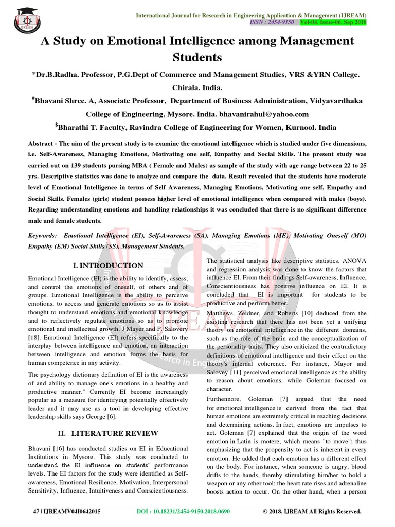 A Study On Emotional Intelligence Among PDF | PDF | Emotional ...