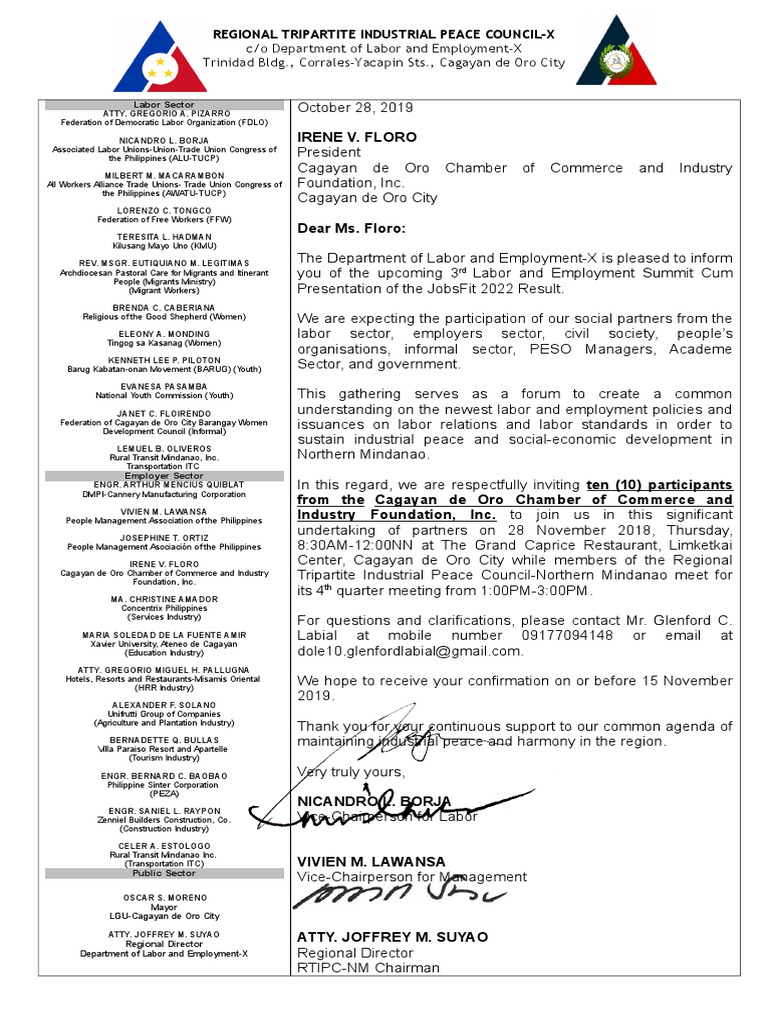 3rd Labor and Employment Summit Invitation | PDF | Trade Union | Labor