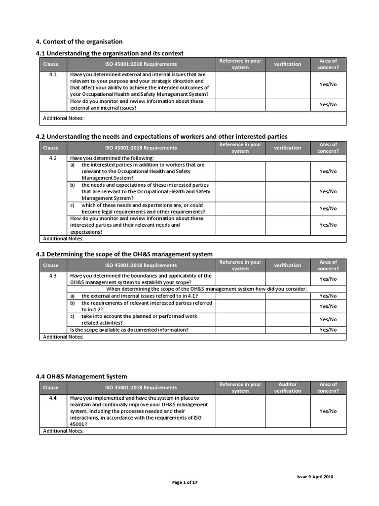 Iso 45001docx Check List Verification And Validation Risk