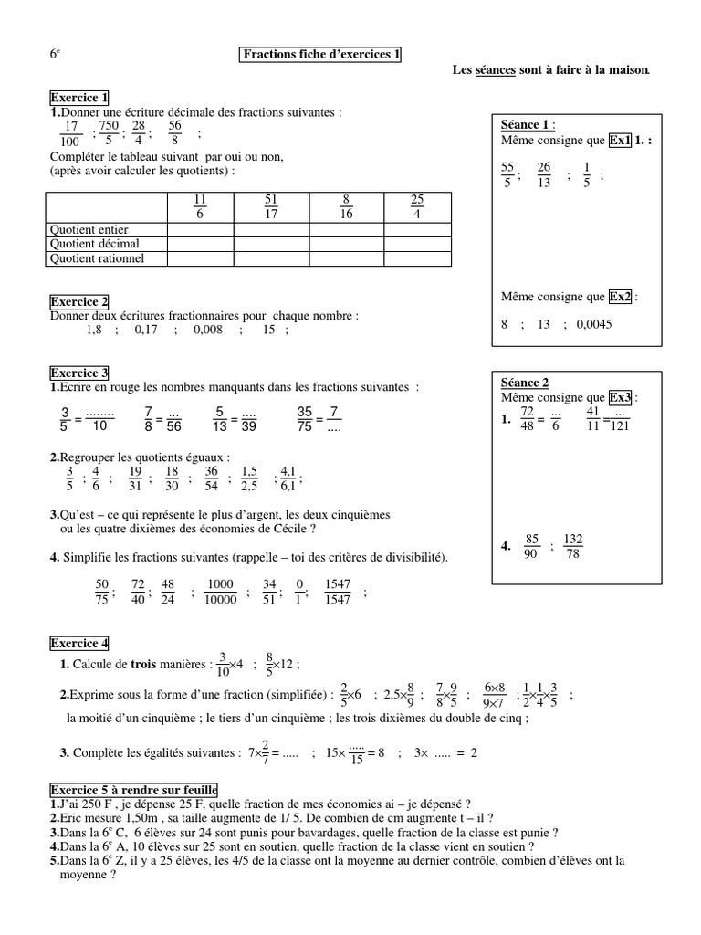 Evaluation Fraction 6eme Avec Correction Pdf Fichefrc PDF | PDF | Fraction (Mathématiques) | Arithmétique