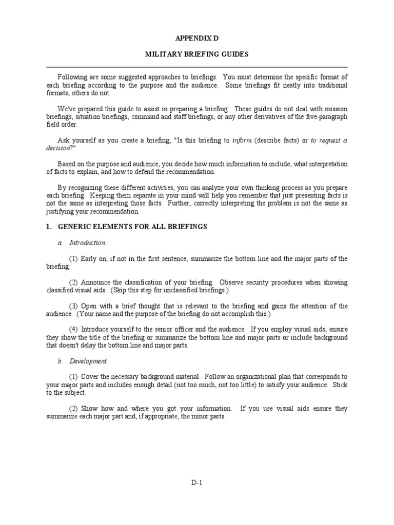 Military Briefing Guides Classified Information Evaluation