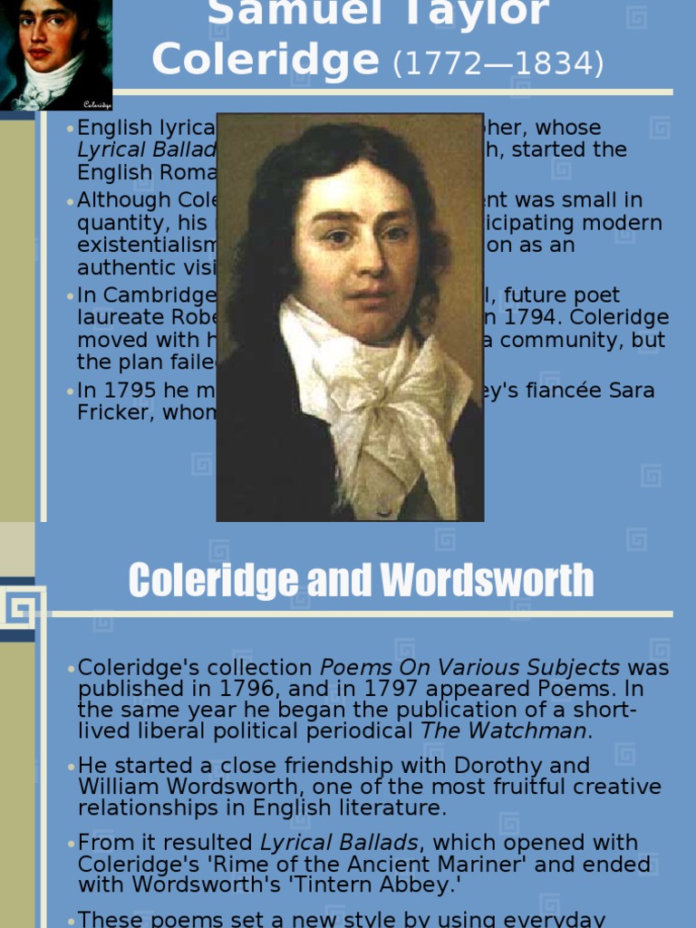 Coleridge | PDF | Samuel Taylor Coleridge | William Wordsworth