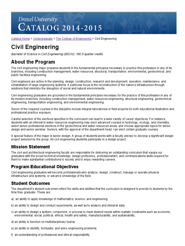 Drexel Civil Engineering Study Plan PDF | PDF | Civil Engineering ...