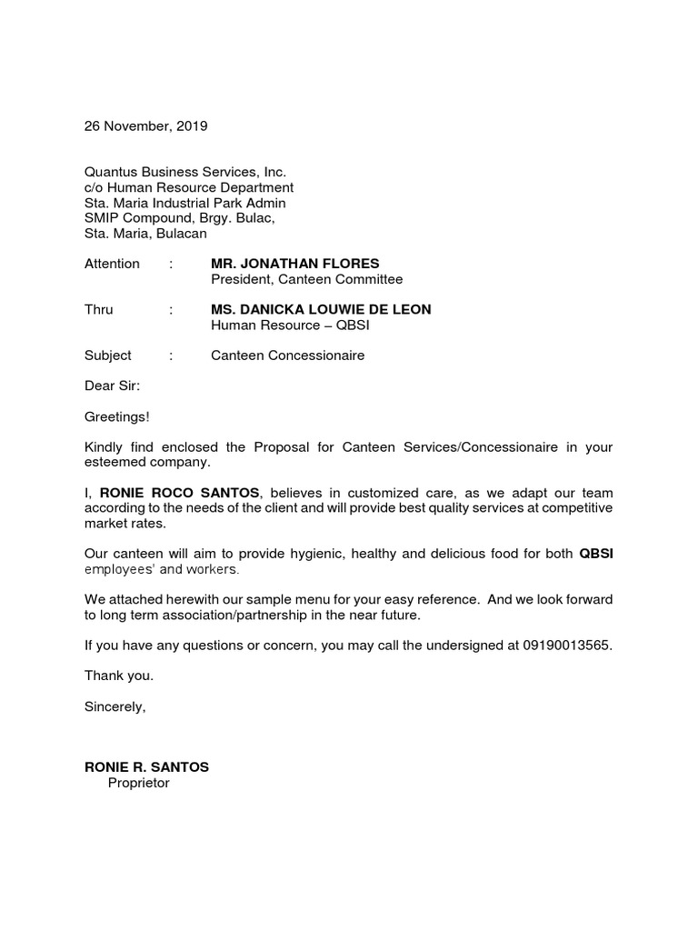 Letter of Intent - Canteen | PDF