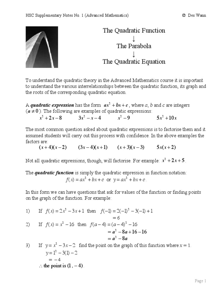Courses Maths 2u 08 Mathematics Notes Pdf Quadratic Equation Function Mathematics