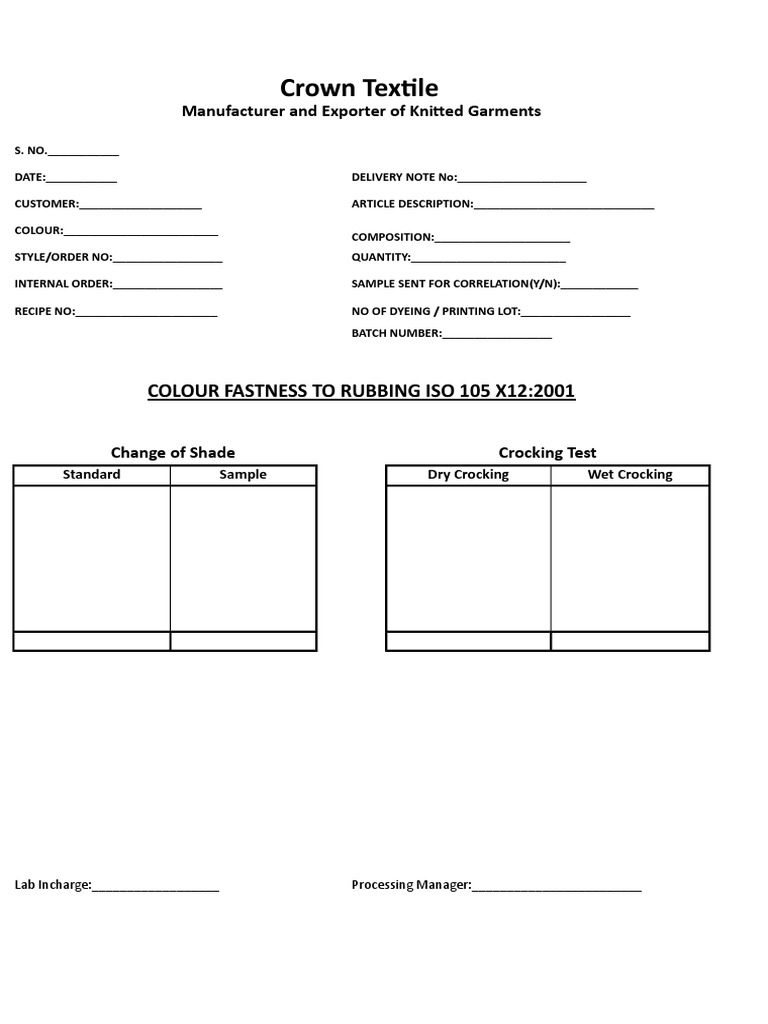 Colour Fastness Test Report Template | PDF