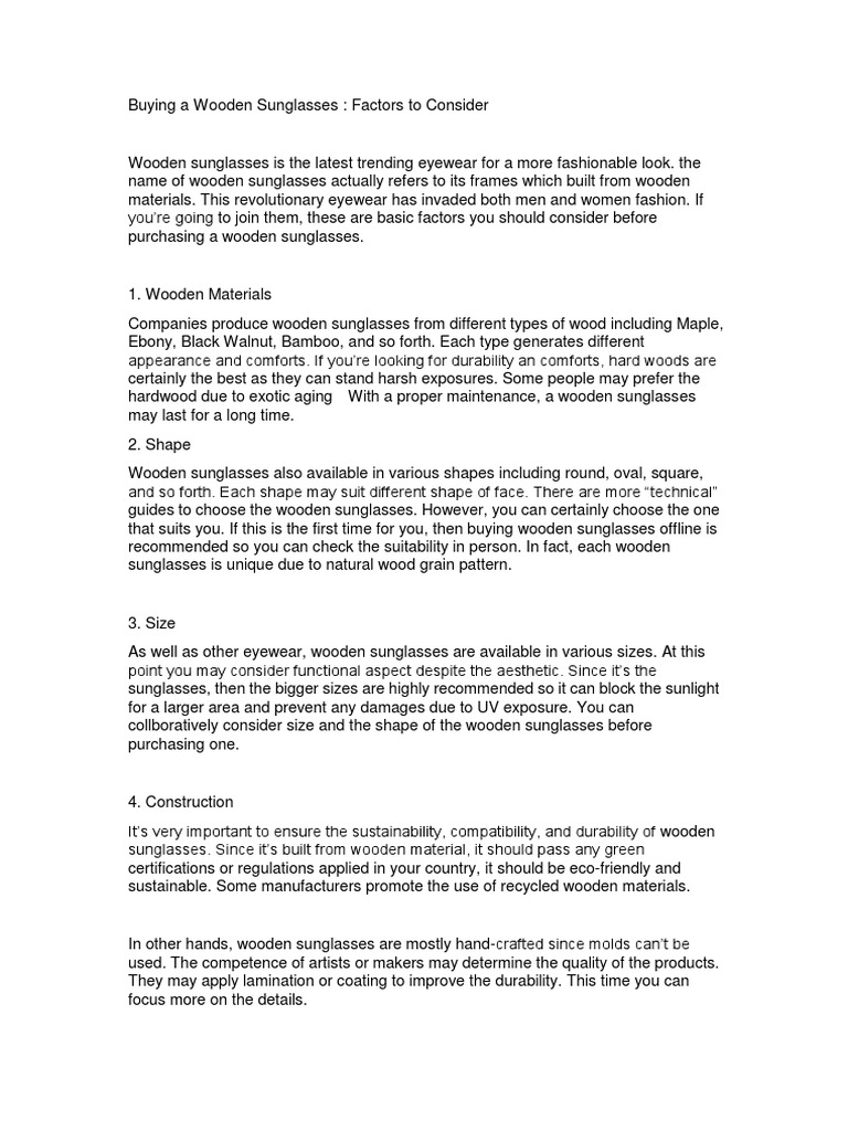 Guide To Buying A Wooden Sunglasses PDF Sunglasses Wood