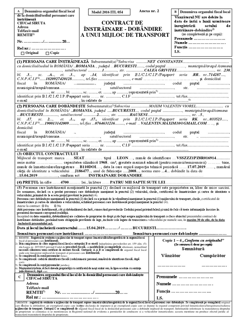 Contract de Instrainare-Dobandire A Unui Mijloc de Transport | PDF