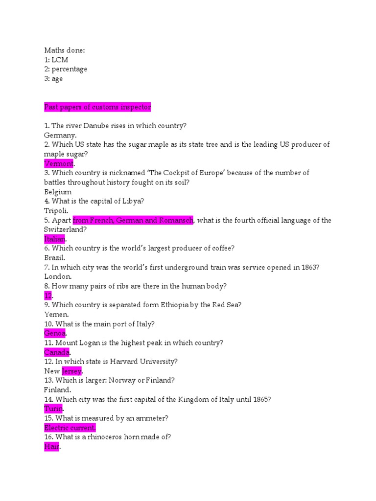 Customs Inspector Past Paper Questions | PDF | Carbon | Natural Gas