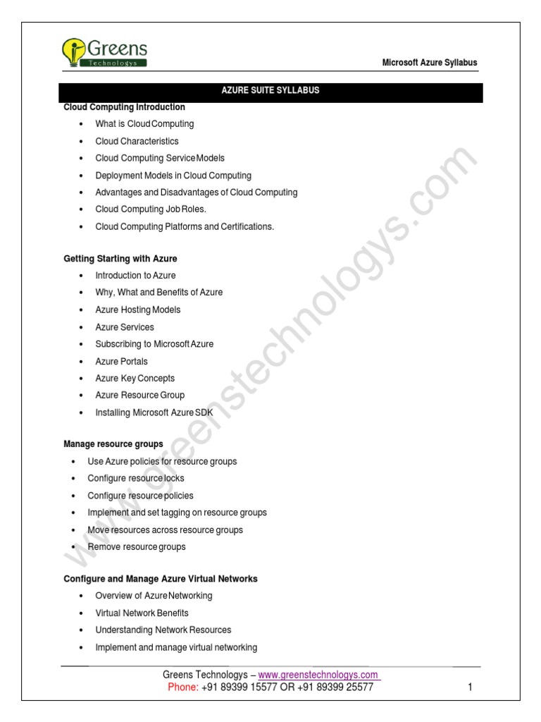 Microsoft Azure Syllabus GreensTechnologys | PDF | Microsoft Azure ...
