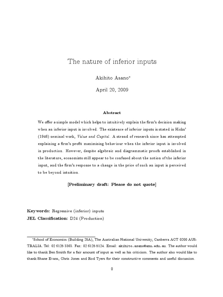 Understanding Inferior Inputs in Firms | PDF | Labour Economics | Demand