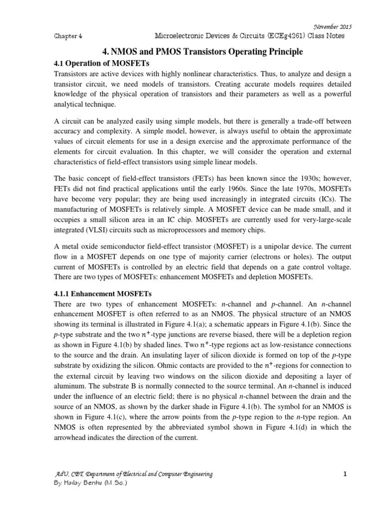 NMOS and PMOS Transistors Operating Principle PDF | PDF | Mosfet ...