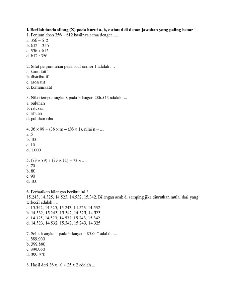 Soal UTS Matematika Kelas 4 | PDF | Metode & Bahan Ajar