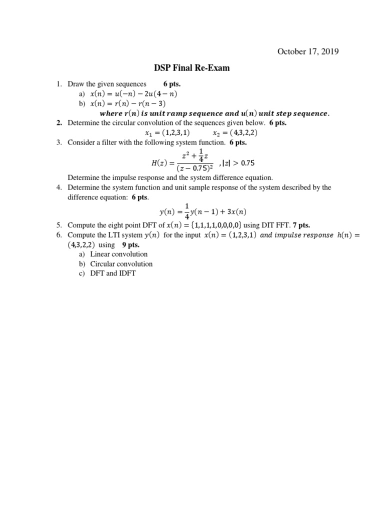 DSP Final Re-Exam Questions | PDF | Teaching Methods & Materials