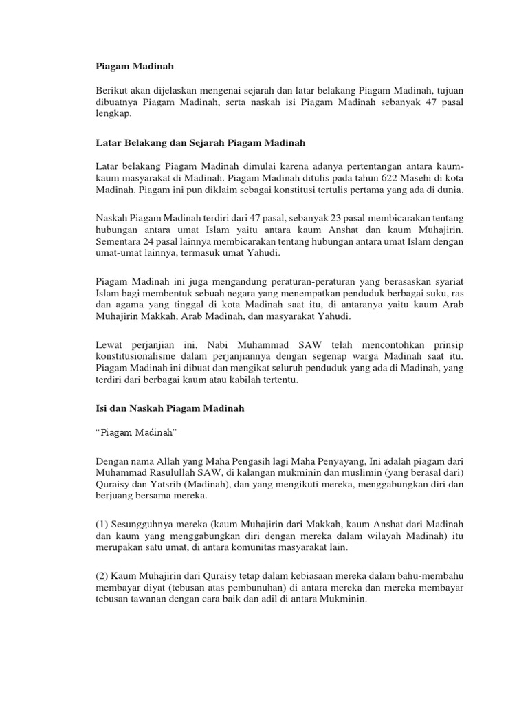 Piagam Madinah | PDF