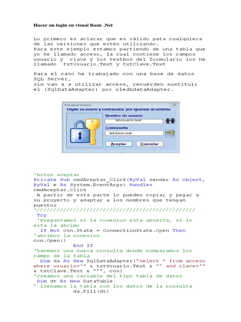 Hacer Un Login en Visual Basic | PDF | Servidor SQL de Microsoft ...