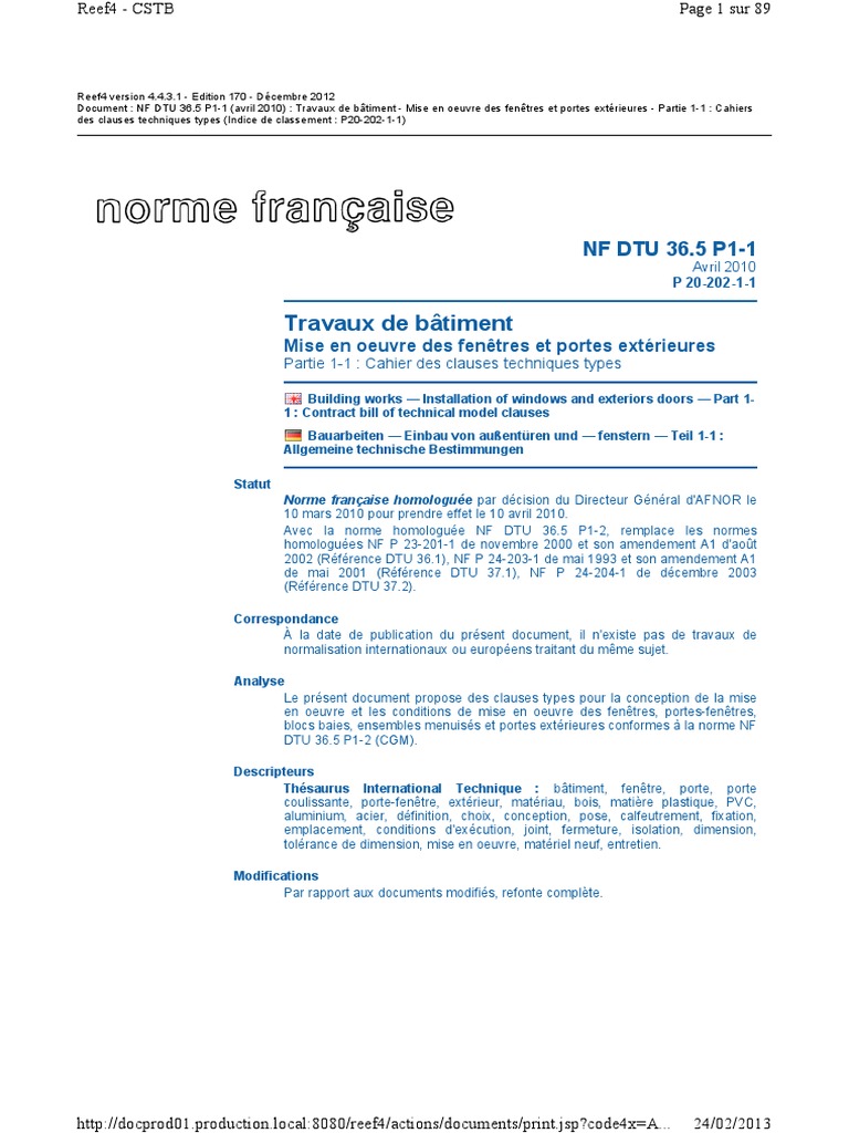 DTU 36.5 Menuiseries Extérieures | PDF | Code de la construction et de ...