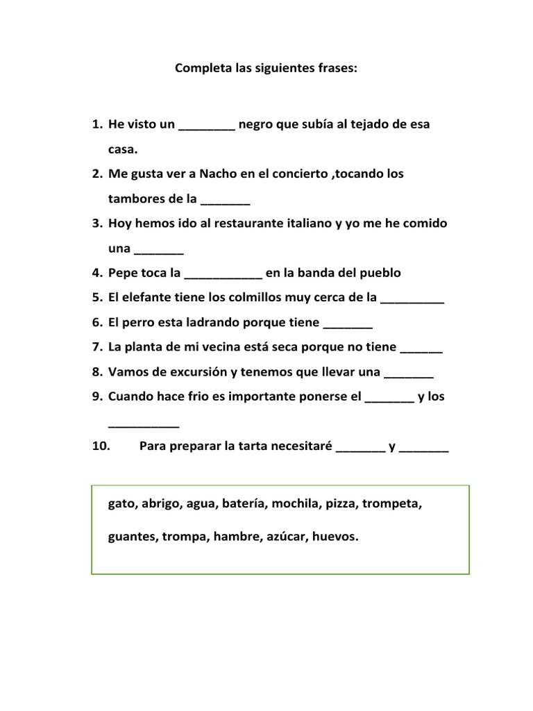 Completa Las Siguientes Frases | PDF