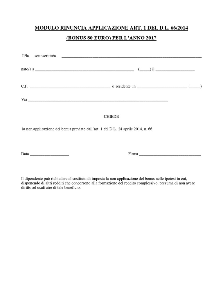 Modulo Rinuncia Bonus Renzi PDF
