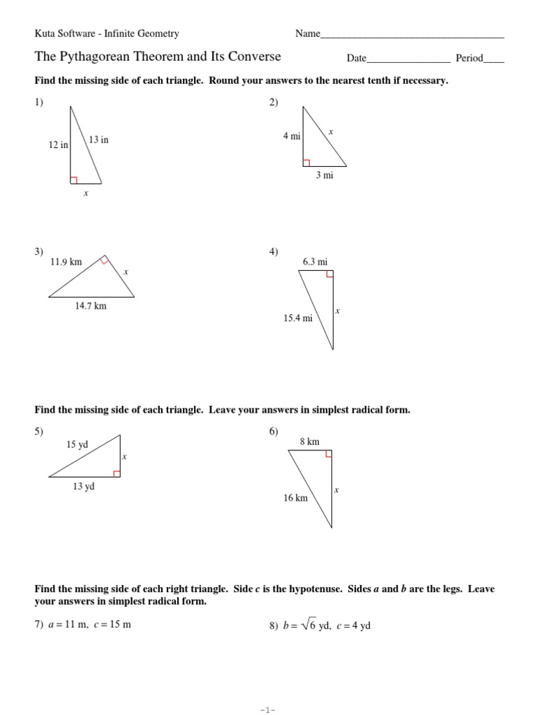 8 The Pythagorean Theorem And Its Converse Pdf Triangle Space