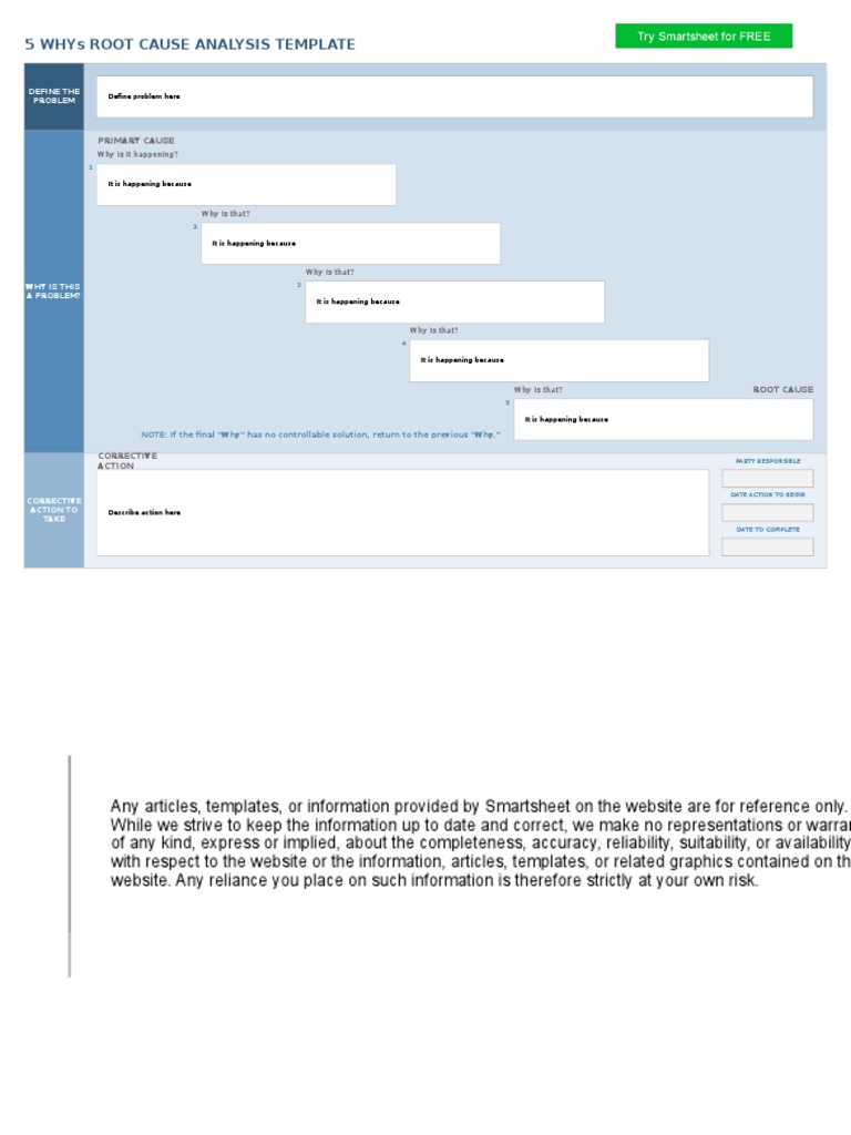 5 Whys Root Cause Analysis Template | PDF | Applied Mathematics | Analysis