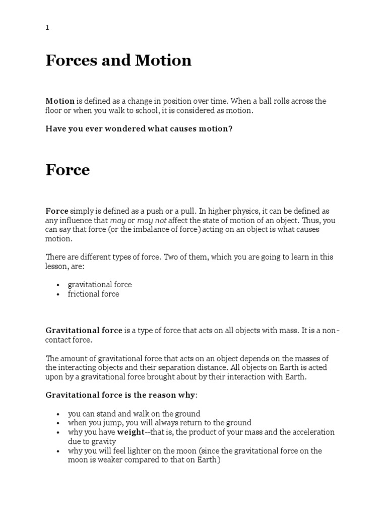 Forces and Motion: Gravitational & Frictional Forces | PDF | Force ...