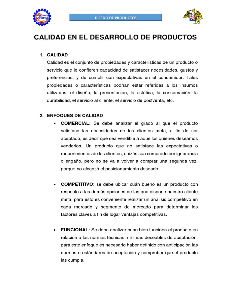 Calidad en El Desarrollo de Productos Final | PDF | Calidad (comercial ...