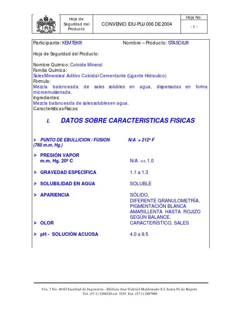 Msds Stasoil Idu - Upjlolp | PDF | Contaminación | Agua