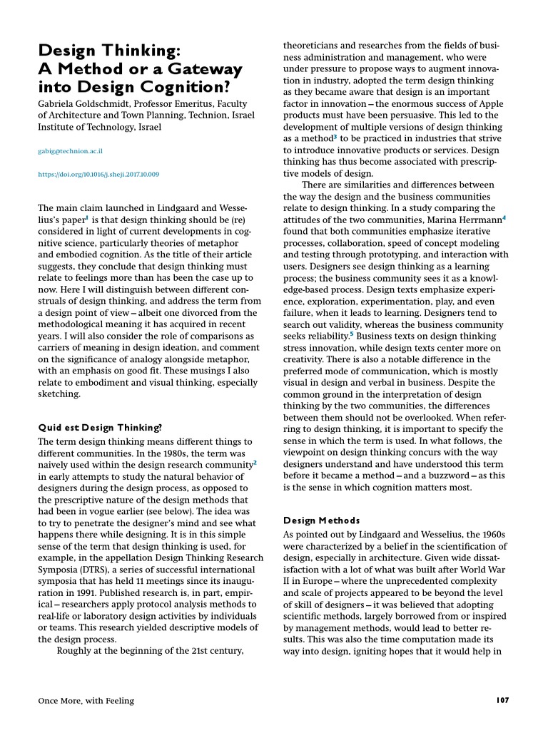 Design Thinking - A Method or A Gateway Into Design Cognition | PDF ...