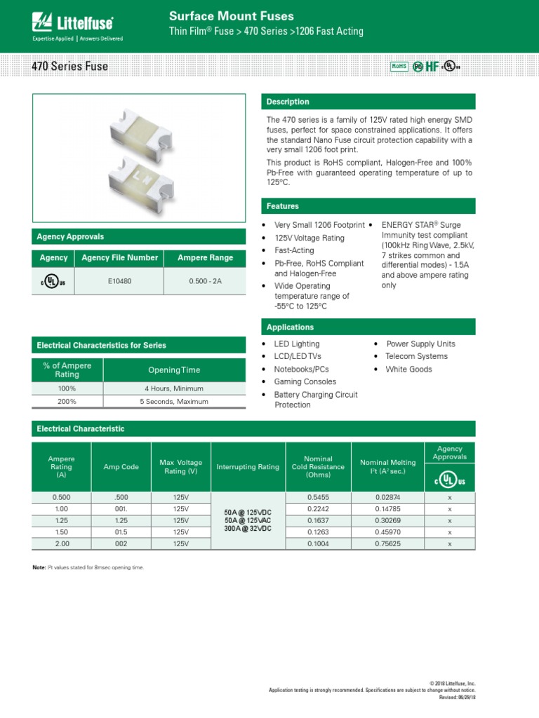 Littelfuse Fuse 470 Datasheet - pdf-515529 | PDF | Fuse (Electrical ...