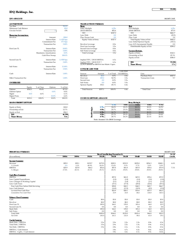 LBO Template PDF Earnings Before Interest Balance Sheet