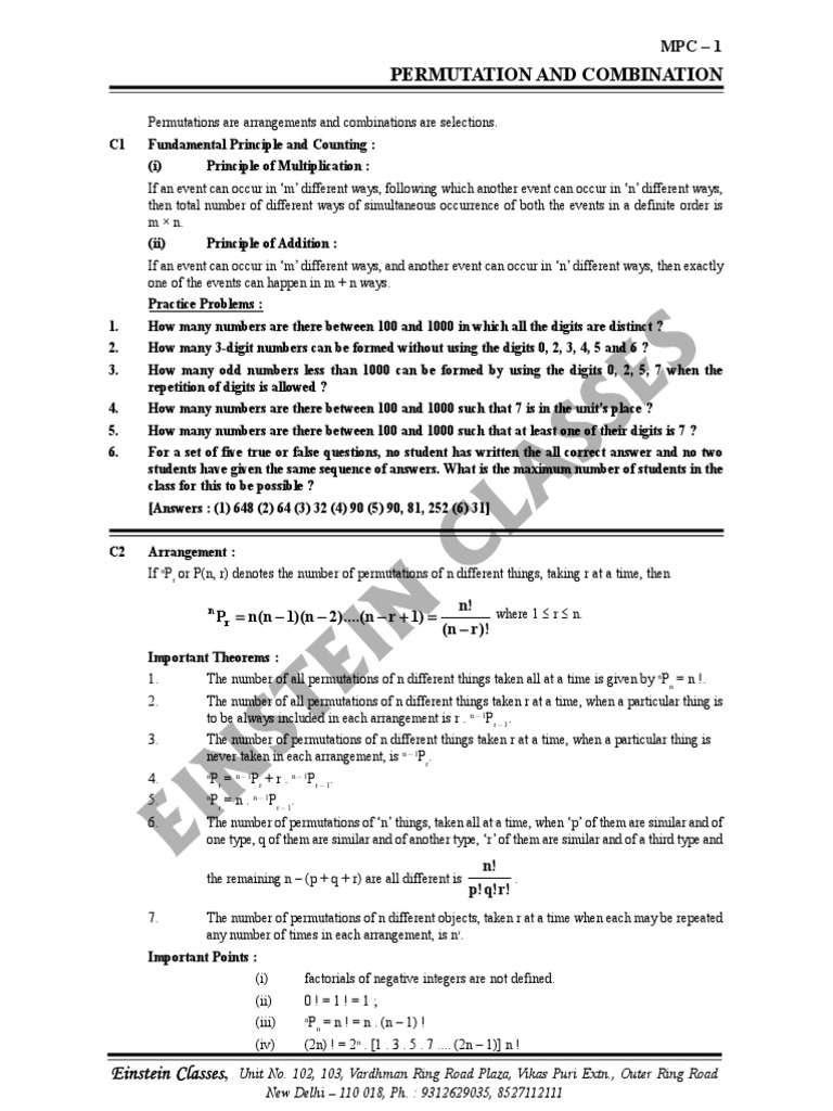Permutation & Combination in Brief Study PDF Permutation Abstract