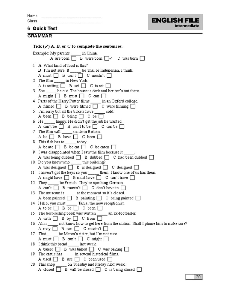 English Language Practice Test with Sections on Grammar, Vocabulary ...