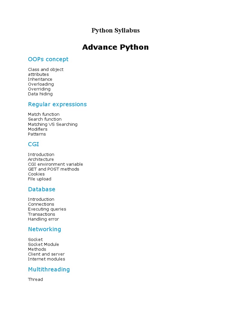 Advance python syllabus pdf