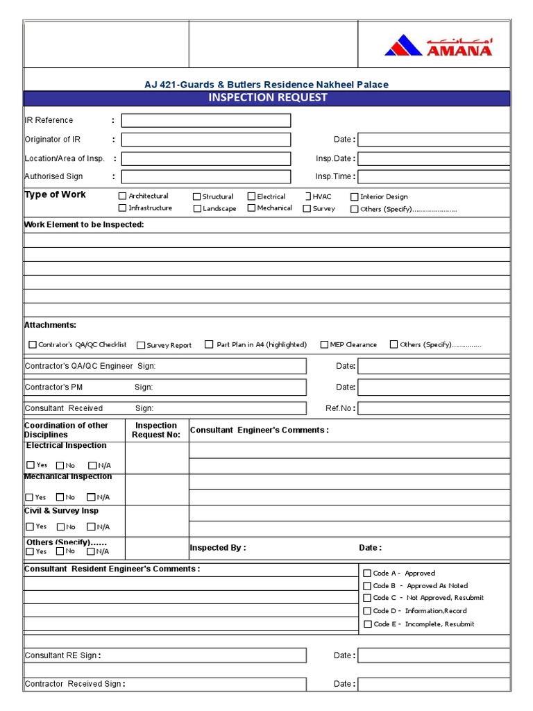 Inspection Request for IR Form 448923511 | PDF | Engineering | Economic ...