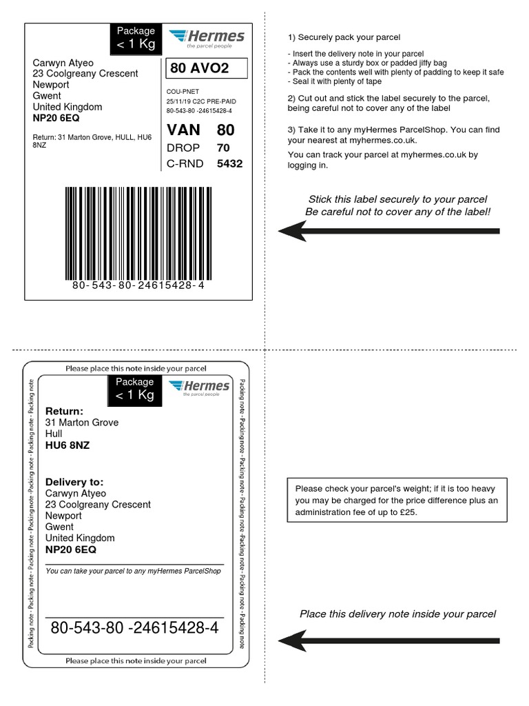 nearest hermes print label